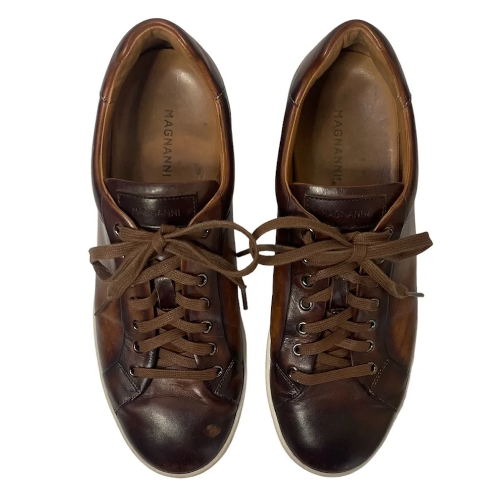 Magnanni Leather Sneakers High Quality Luxury Made In Spain Brown Mens Size 9